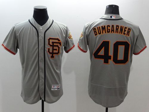 Giants #40 Madison Bumgarner Grey Flexbase Authentic Collection Road 2 Stitched MLB Jersey - Click Image to Close